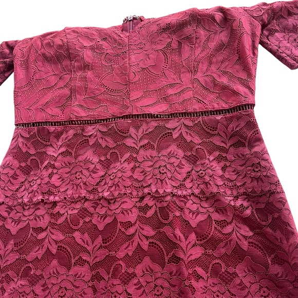 Lulus Womens S One More Kiss Wine Red Lace Cold Shoulder Bodycon Mini Dress Chic - Picture 8 of 16